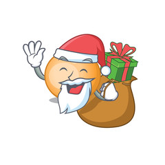 Cartoon design of staphylocuccus aureus Santa with Christmas gift