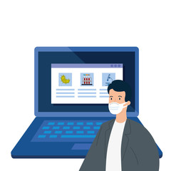 doctor with medicine online by test of covid 19 vector illustration design