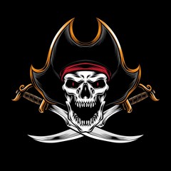 anger pirate skull with sword vector