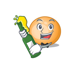 Mascot character design of staphylocuccus aureus say cheers with bottle of beer