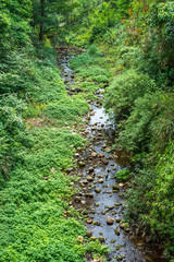 Obraz premium Stream river in the mountain aerial view in Jiezi, Sichuan province, China