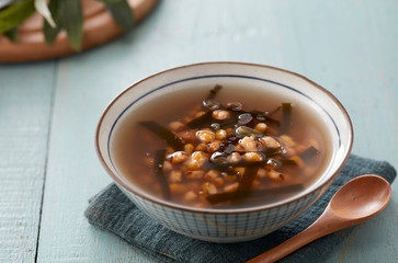 Chinese traditional dessert, kelp and mung bean soup
