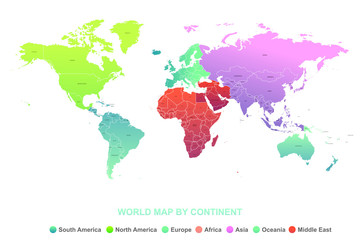 Fototapeta na wymiar world map vector. high world map countries named by continent. 