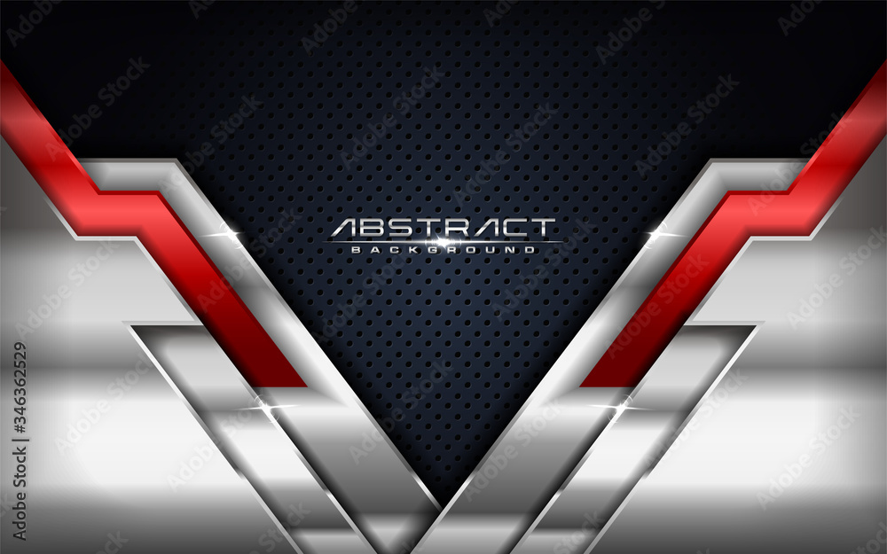 Wall mural modern futuristic background vector on layer red with dark navy and metallic silver with abstract st