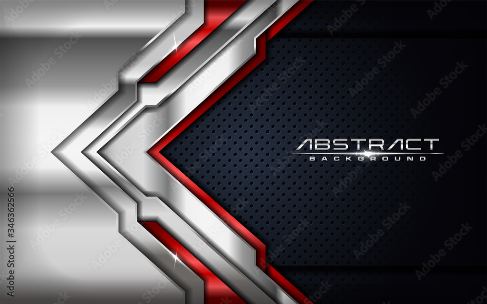 Wall mural modern futuristic background vector on layer red with dark navy and metallic silver with abstract st