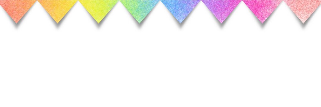 Rainbow colors in party background design, triangle flag shapes in blue green red yellow orange pink and purple in texture border, colorful happy birthday celebration decoration in fun abstract color