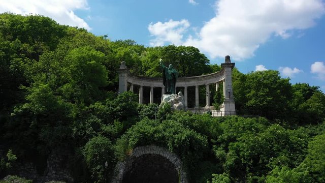 Drone footage from the Gellert statue on the Gellert hill in Budapest in spring time
drone moves slowly left