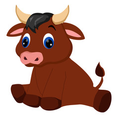 bull sitting cute animal children's drawing