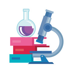 microscope laboratory with tube test and books vector illustration design