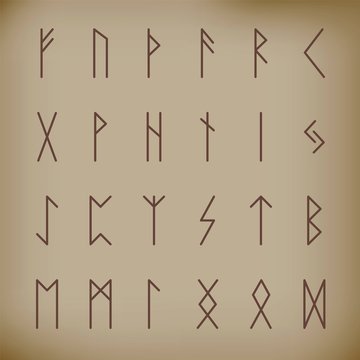 Set of signs of the Scandinavian magic runes, medieval pagan alphabet