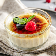 Classic creme brulee in glass bowl