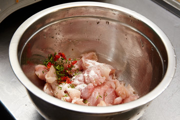 Peruvian ceviche made with raw fish cooked with lemon juice