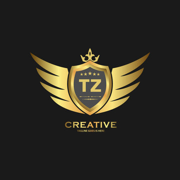 Abstract letter TZ shield logo design template. Premium nominal monogram business sign.