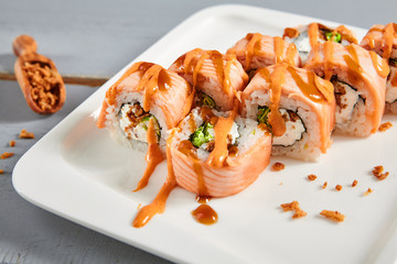 Rolls in ceramic white plate top view