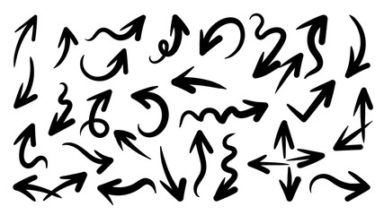 Hand drawn arrow doodle  icons vector set.