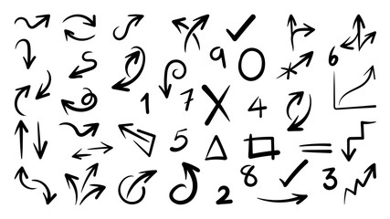 Hand drawn arrow doodle  icons vector set.