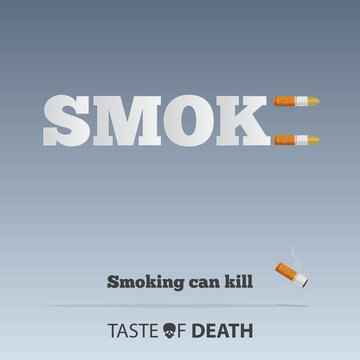 May 31st World No Tobacco Day concept design. No Smoking Day poster. Stop smoking awareness infographic. Cigarette bullet defines to the dangers of smoking or cigarette poisoning. Vector Illustration