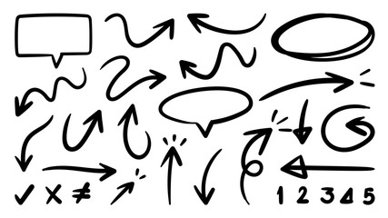 Hand drawn arrow doodle  icons vector set.