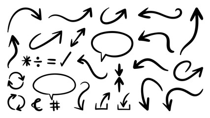 Hand drawn arrow doodle  icons vector set.