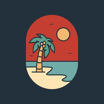 elegant logo badge beach design ilustration, for t-shirt prints, patches, emblems, posters, badges and labels and other uses