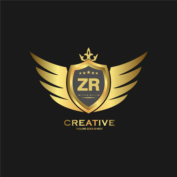 Abstract letter ZR shield logo design template. Premium nominal monogram business sign.