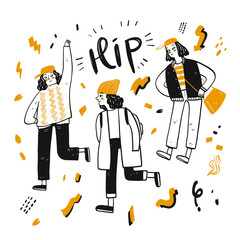 A group of cute girls happy dressed according to fashion.