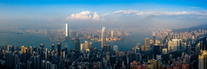 Fototapeta na wymiar Hong Kong Cityscape Panoramic in fog