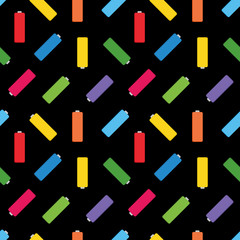Vector colorful batteries, accumulators seamless pattern background.