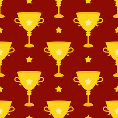 Vector seamless pattern background with golden challenge cup, trophy, prize.
