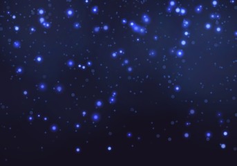 Blue bokeh light background. Sparkle effect with particles. Magic overlay dust. Glitter blur texture.