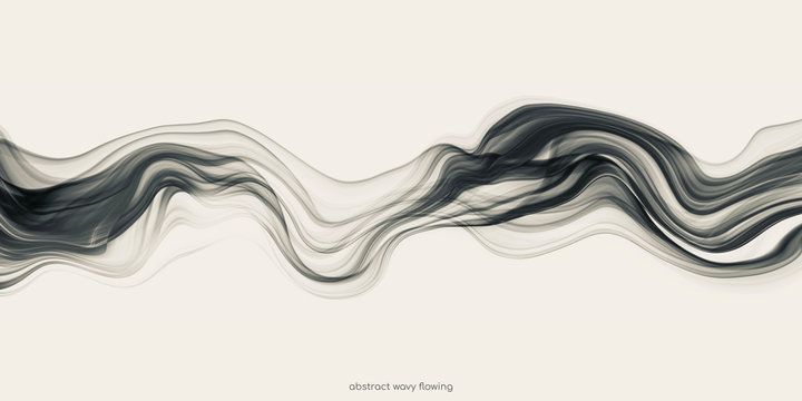 Abstract black wave by transparent liquid or smoke fluid flowing isolated on white background.