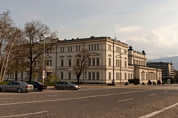 View to National assembly building from Alexander Nevsky square, Sofia, Bulgaria, Europe 