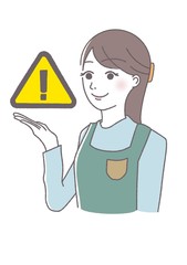 注意喚起をするエプロン姿の女性