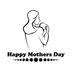 Happy mother's day.mother hug baby logo illustration. mom take care boy and daughter