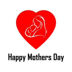 Happy mother's day.mother hug baby logo illustration. mom take care boy and daughter