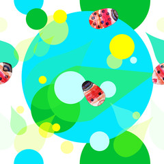 Sunny summer seamless pattern with ladybugs.