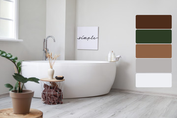 Fototapeta na wymiar Interior of modern comfortable bathroom. Different color patterns