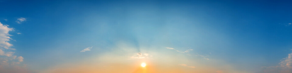 Panorama of Dramatic vibrant color with beautiful cloud of sunrise and sunset. Panoramic image.