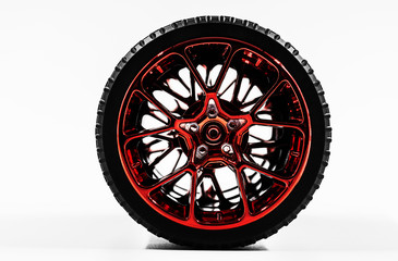 Autoreifen mit roter Leichtmetallfelge Modell