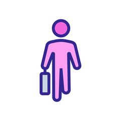 moving man with working suitcase front view icon vector. moving man with working suitcase front view sign. color symbol illustration