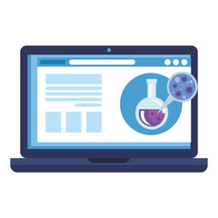medicine online by laptop with test of covid 19 vector illustration design