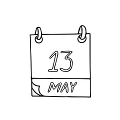 calendar hand drawn in doodle style. May 13. Day, date. icon, sticker, element