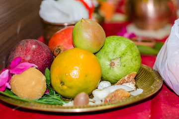 Happy Diwali - Fruits in Plate for Diwali Pooja on deepawali, Diwali Pooja Plate

