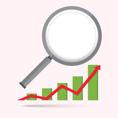 Magnifying glass with Analytics graph for Infographic vector design. Business concept
