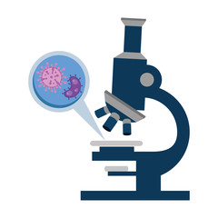 microscope with particles covid 19 isolated icon vector illustration design