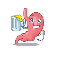 A cartoon concept of human stomatch rise up a glass of beer