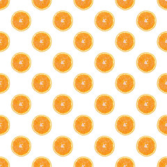 Seamless pattern of isolated slices of orange. Wallpaper for background, design and packaging.