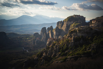 Beautiful Sunrise in the valley of Meteora in Greece