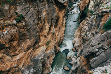 Amazing details of The Little King's Path, Caminito del Rey in Spain.  Beautiful valley and mountain trail, one of the most visited places near Malaga. 