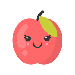 Cute smiling peach. Kawaii fruit character. Isolated colorful vector icon